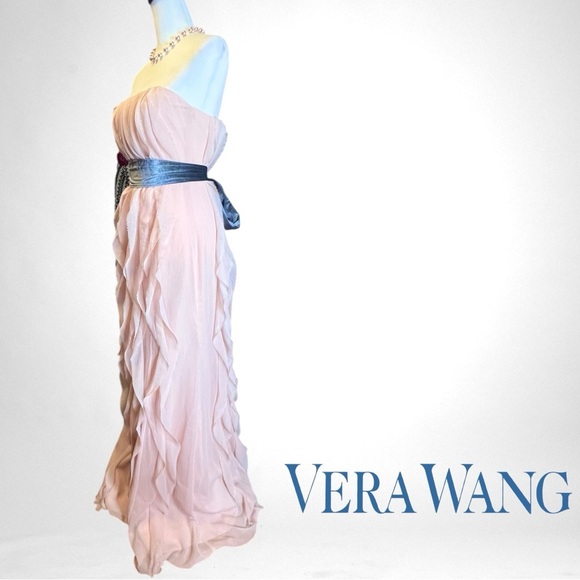 WHITE by VERA WANG Crinkle Chiffon Strapless Blush Gown Sz 6 - Picture 4 of 9